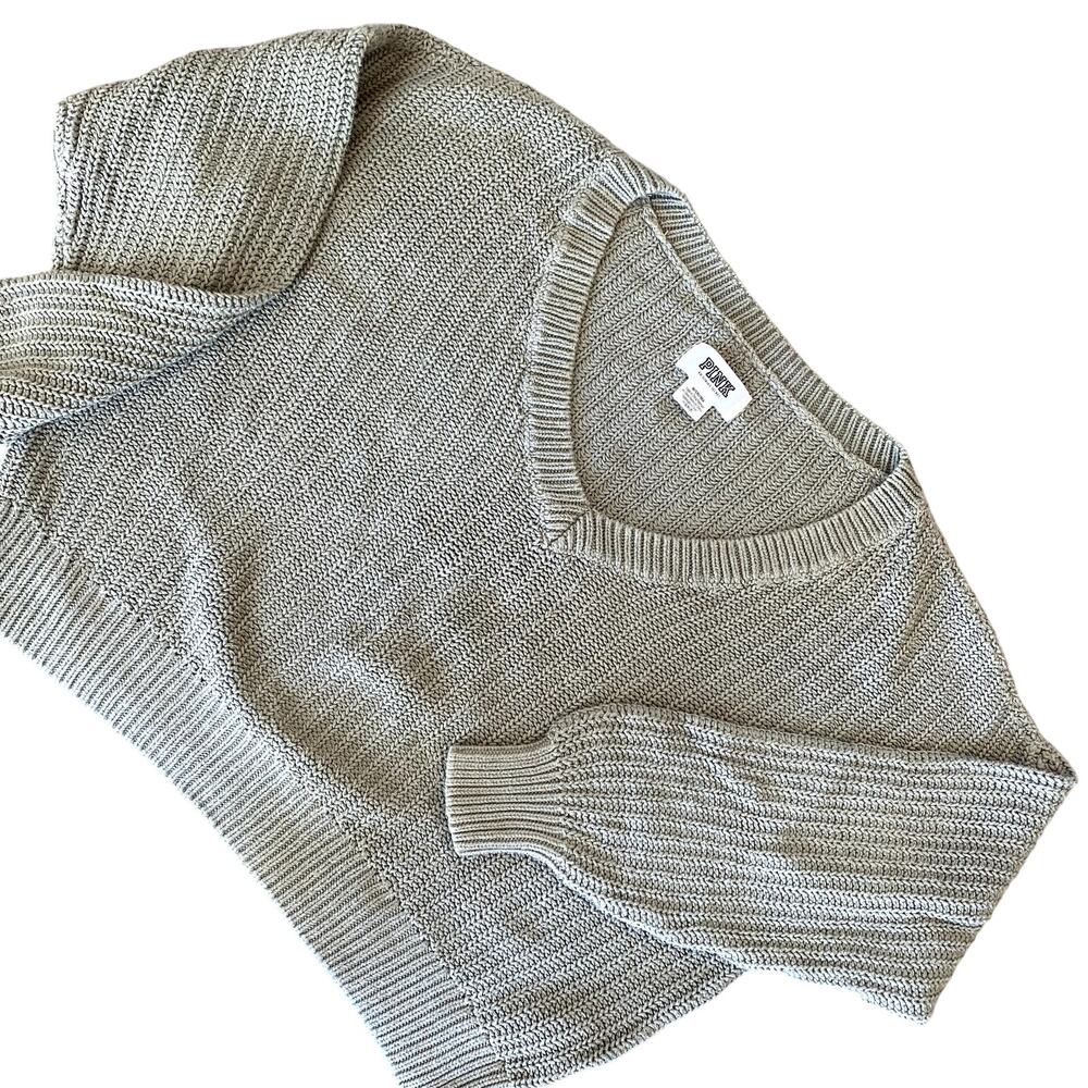 PINK Women's Olive Green Oversized Chunky Knit Cropped Sweater M